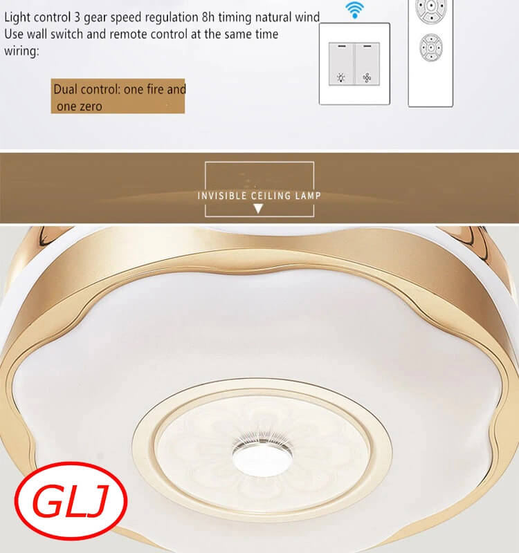 Quạt trần đèn GLJ F10 có thể điều chỉnh 3 cấp độ gió, 3 dải ánh sáng