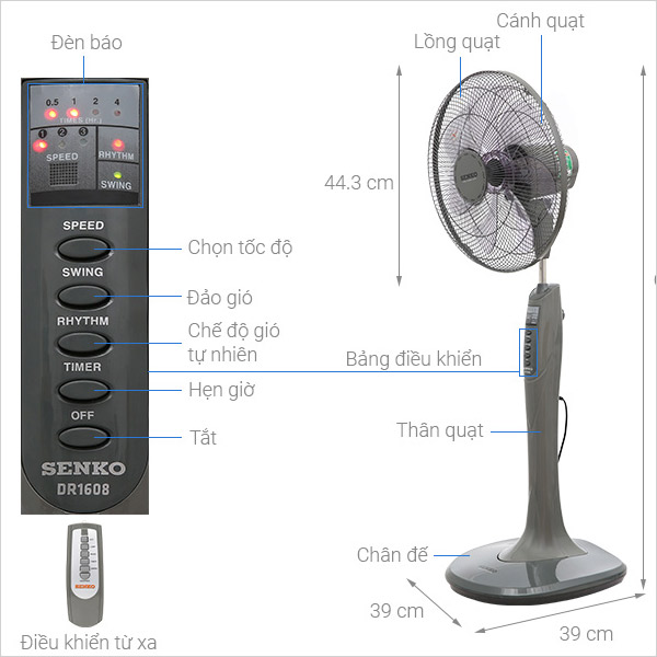 Thiết kế của quạt cây đứng Senko DR1608 7 cánh