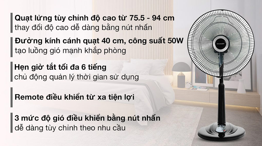 Đặc điểm của quạt lửng Sharp PJ-L40RV-DG Nhật Bản