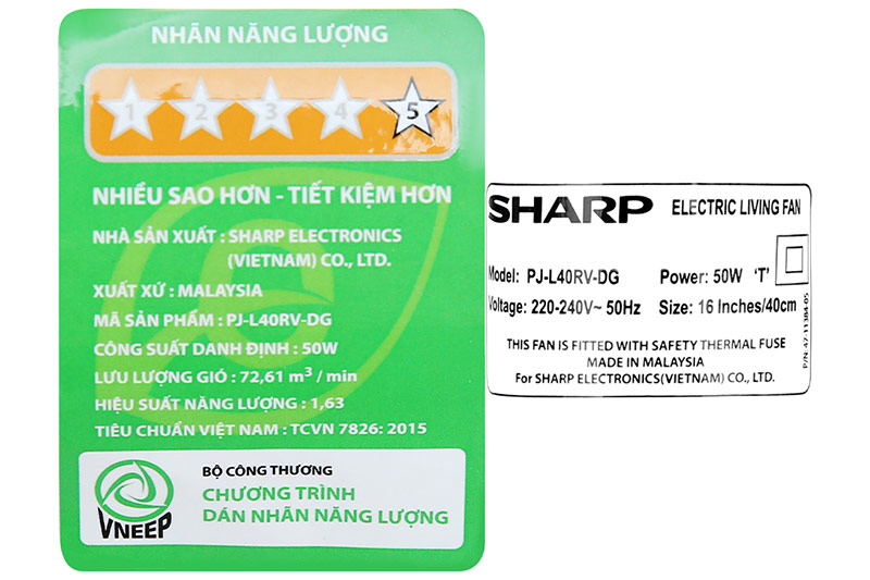 Tem nhãn trên quạt lửng Sharp PJ-L40RV-DG Nhật Bản