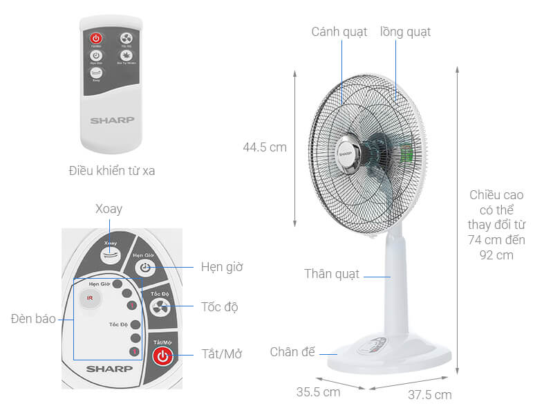 Thông số kỹ thuật của quạt cây lửng Sharp PJ-L40RV-WH