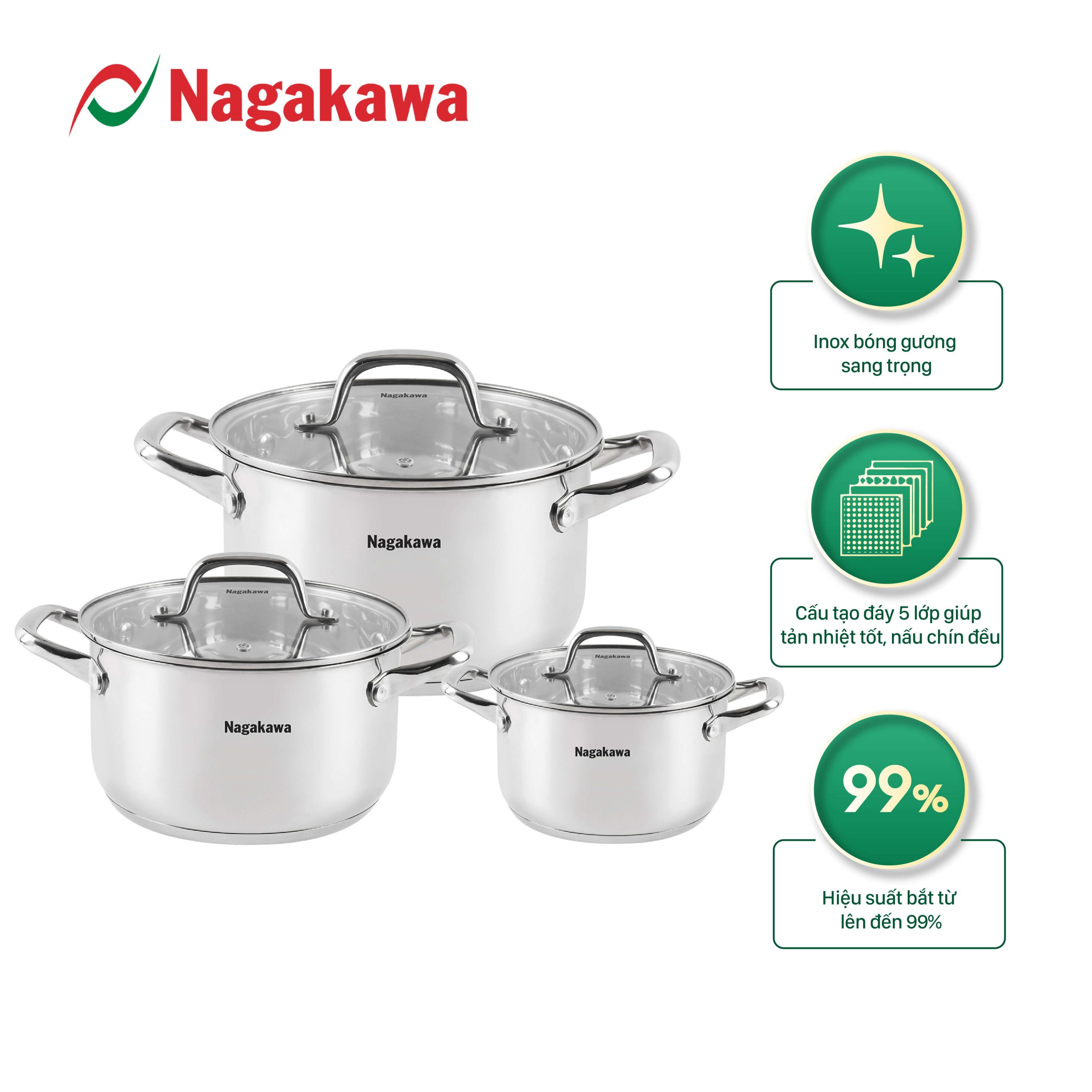 Bộ nồi Nagakwa NAG1360 inox 3 món