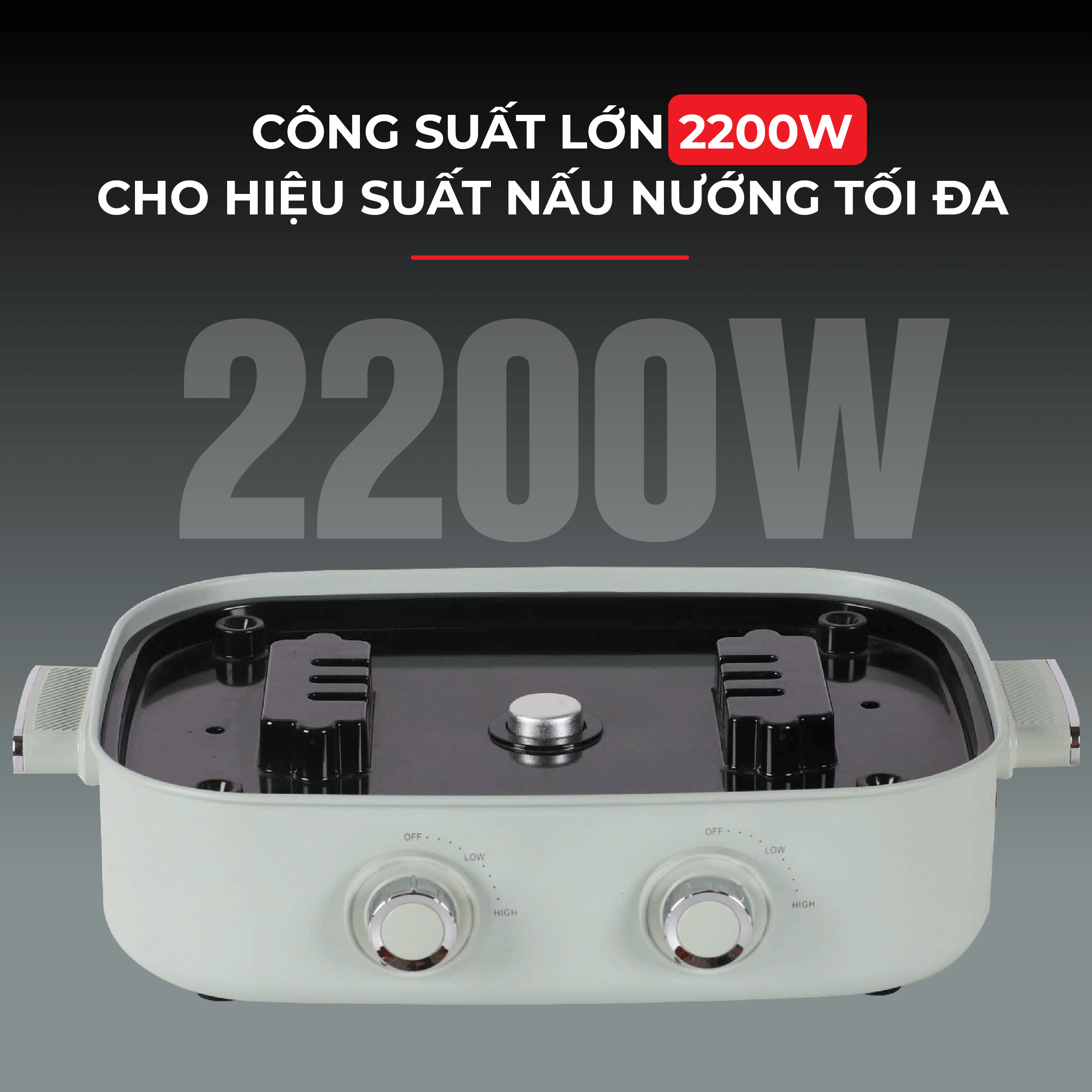 hiệu suất nấu nướng cao nhờ công suất 2200w