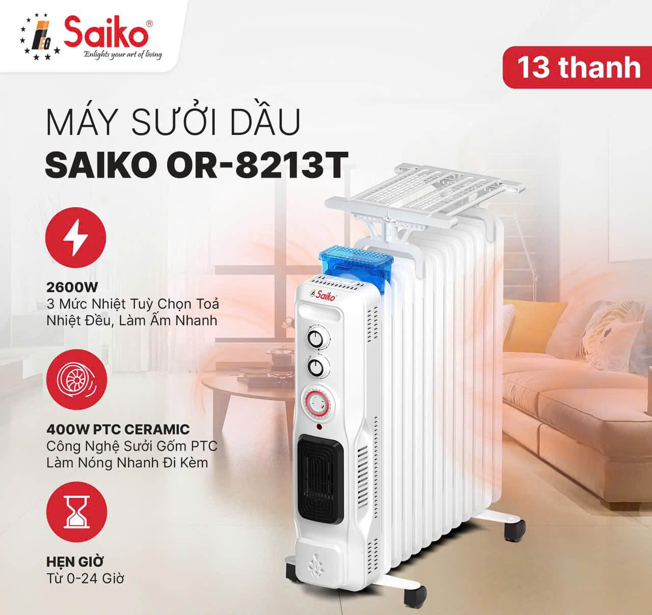 Máy sưởi dầu Sailko OR-8213T 13 thanh