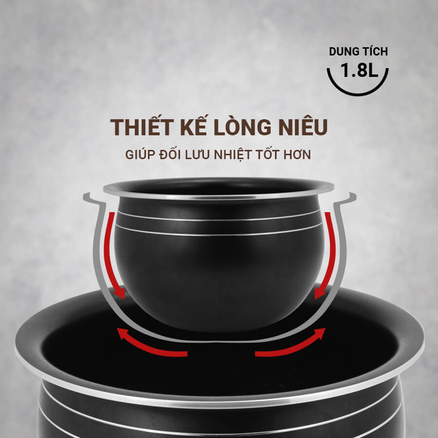 thiết kế hiện đại với lòng niêu giúp gia nhiệt tốt