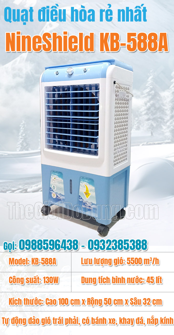 Quạt điều hòa NineShield KB-588A – Mát tự nhiên
