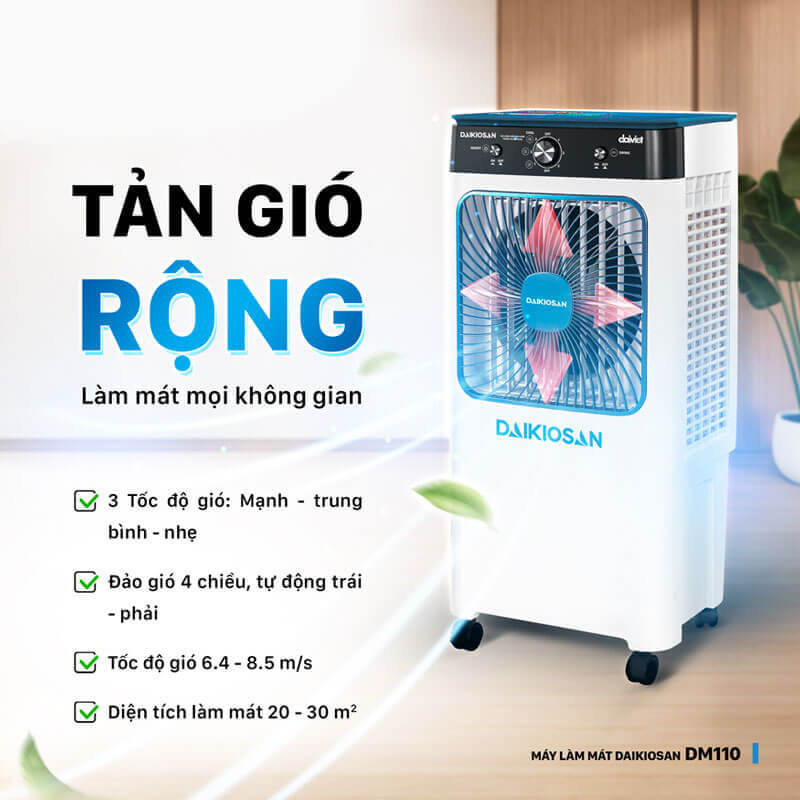 Tản gió 4 chiều làm mát đều khắp không gian