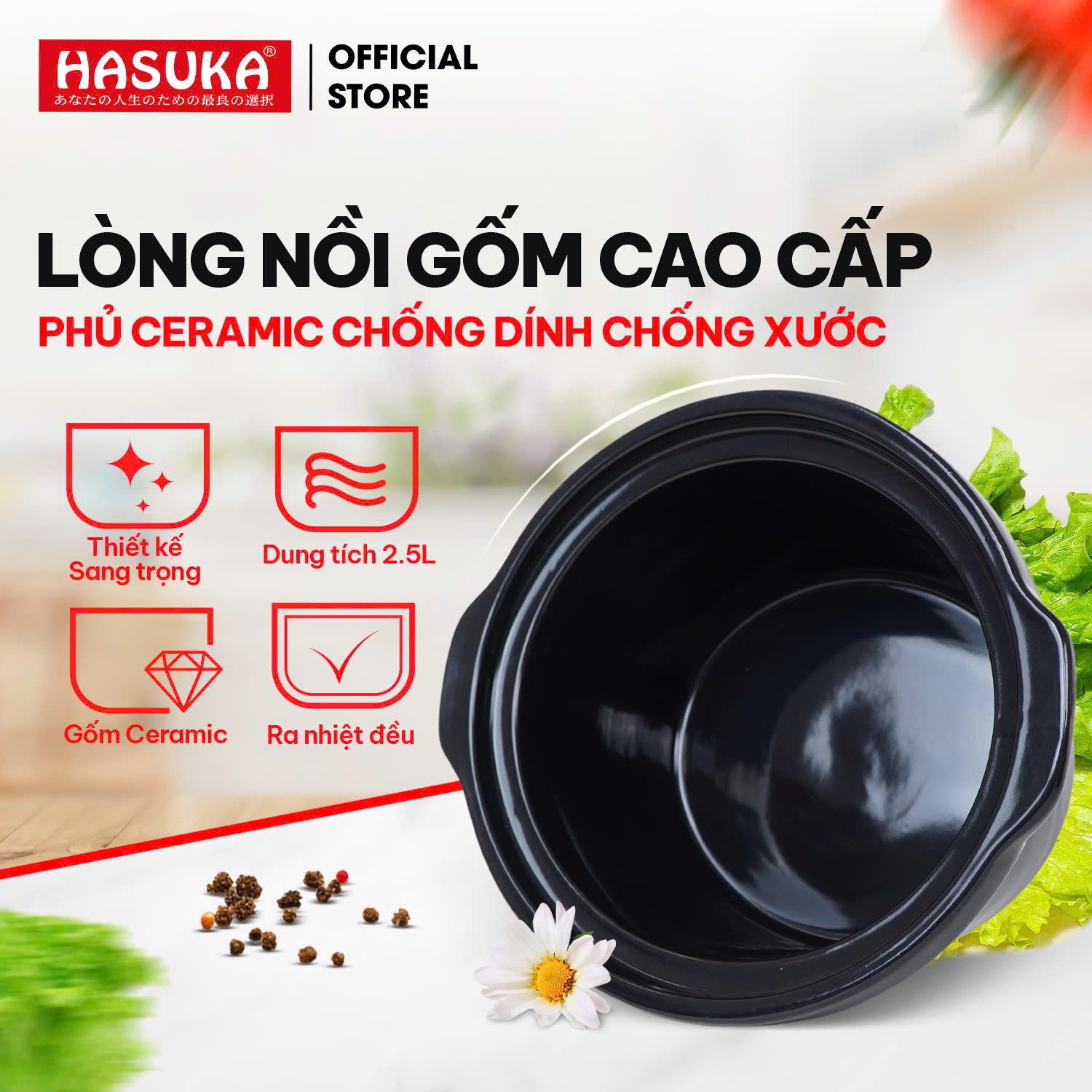 Ruột nồi bằng gốm phủ men chống dính cao cấp