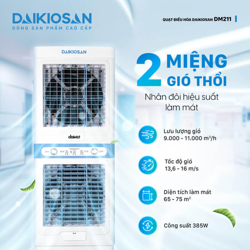 2 miệng gió thổi làm mát mạnh
