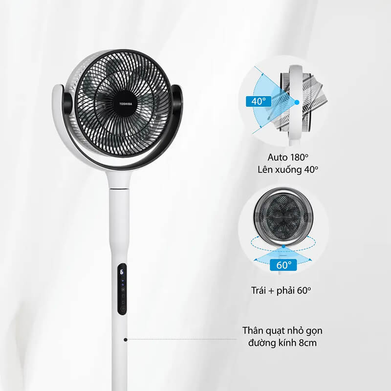 Góc đảo gió 60° ngang (chỉnh cơ) và 40° dọc (tự động 180°)