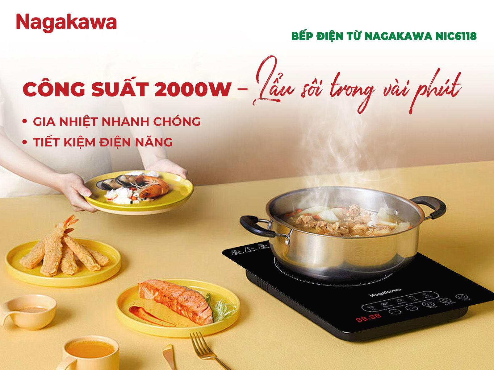 Công suất mạnh mẽ 2000W – Tiết kiệm thời gian nấu nướng