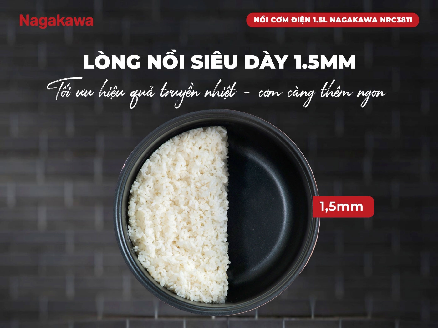 Lòng nồi siêu dày 1.5mm, chống dính hiệu quả