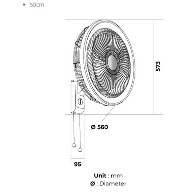 Thông số kỹ thuật của Quạt treo tường KDK YU50X Nhật Bản